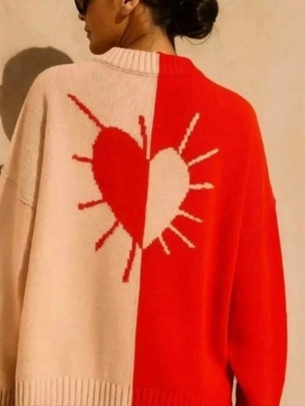 NEW Kerri Rosenthal Radiant Heart Colorblock Sweater red pink oversized Knit